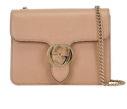 Small Interlocking G Shoulder Bag, &pound;520, Handbags, Beige, Leather, Front view